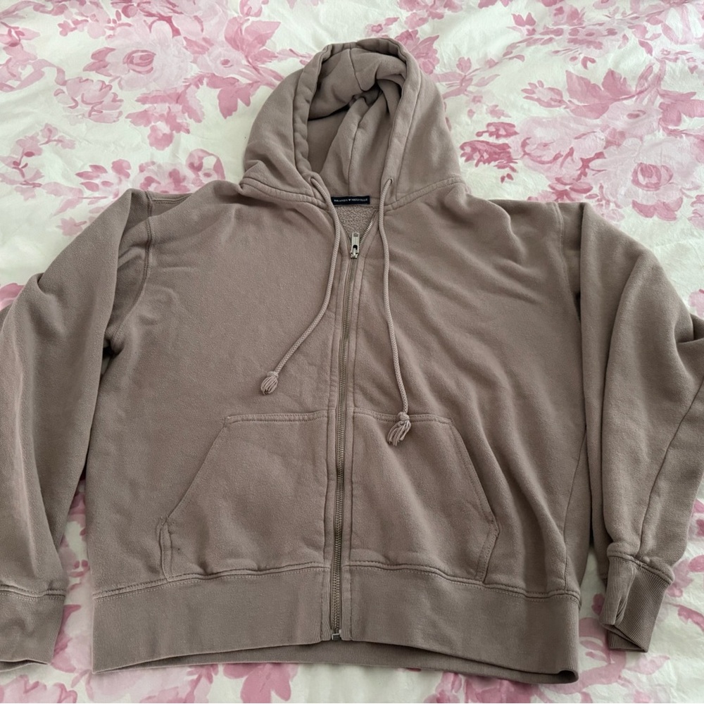 Brandy Melville Beige Zip-Up Hoodie